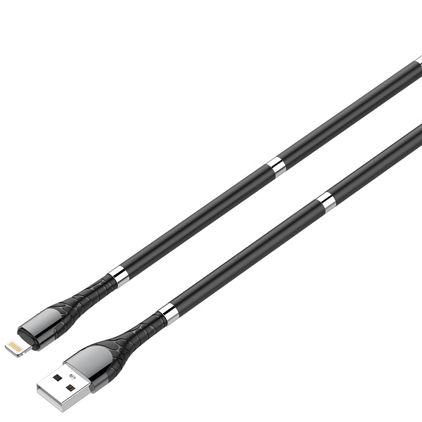 Кабель USB-A на Lightning, LDNIO LS511, 2,4А, резиновая оплетка с магнитами, черный, 1м