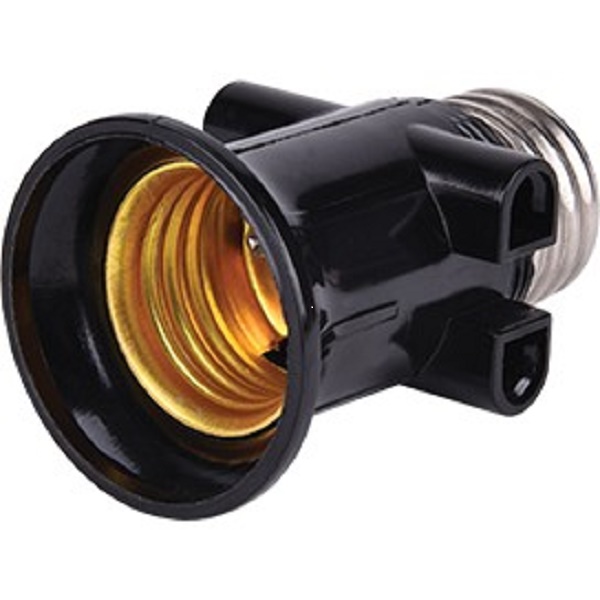 ECOLA BASE Переходник с цоколя E27 на E27 с выходами на 2 розетки, черный