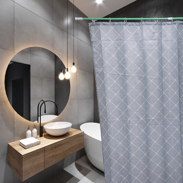 Шторка для ванной 180х180 см SANTREK HOME 60704 полиэстер, серый ромб, 12 колец