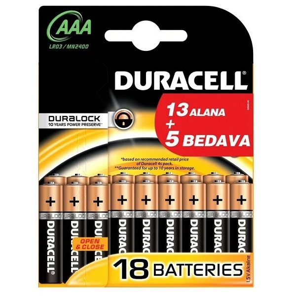 Батарейка DURACELL MUCH LONGER AAA LR03/MN2400 18шт. щелочная