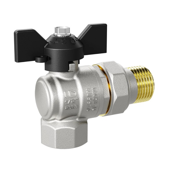 Кран LD Pride шаровый угловой с американкой НВ бабочка (15) 1/2"