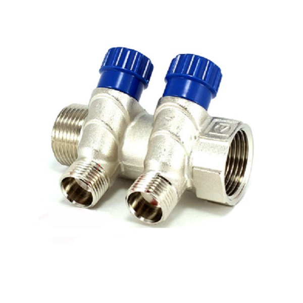 Коллектор VALТEС d20 (3/4) Н 2 выхода х1/2 НИКЕЛЬ с регулируемыми вентилями