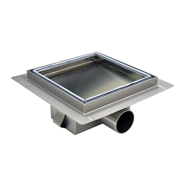 Трап из нержавеющей стали 150х150мм выход d50 мм, горизонтальный, под плитку,  AZARIO