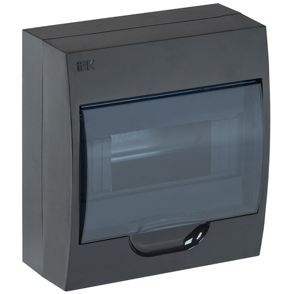 Бокс пластиковый IEK  для автомата накладной на  8 модулей, черный, с прозрачной дверцей