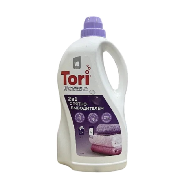 Гель-концентрат для стирки TORI Universal 2 в 1 с пятновыводителем, 2л