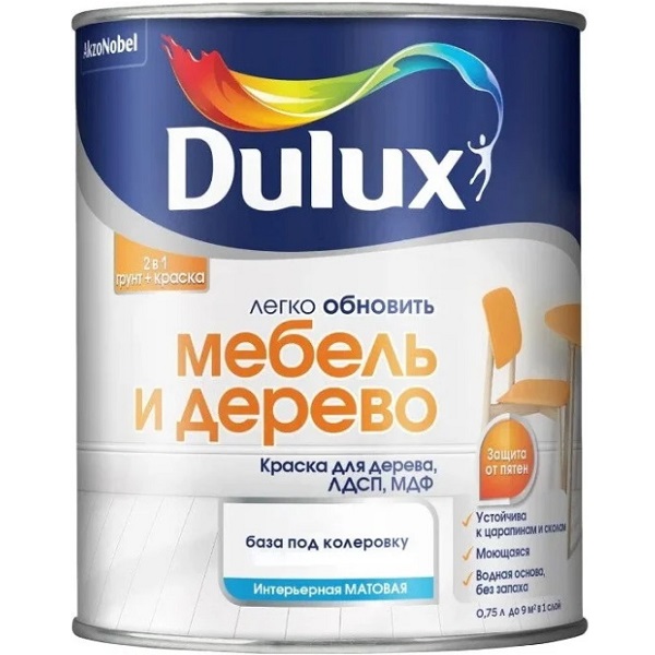 Краска DULUX Мебель и дерево, матовая база BC, 0,75л для колеровки