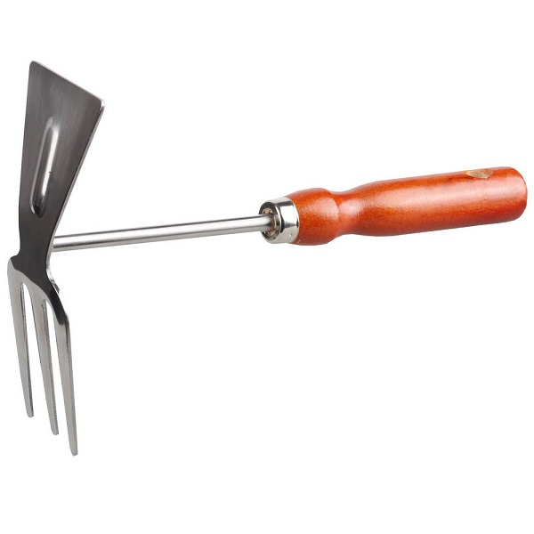 Мотыжка садовая GRINDA прямое лезвие -3 зубца из нержавеющей стали, деревянная ручка, 260мм