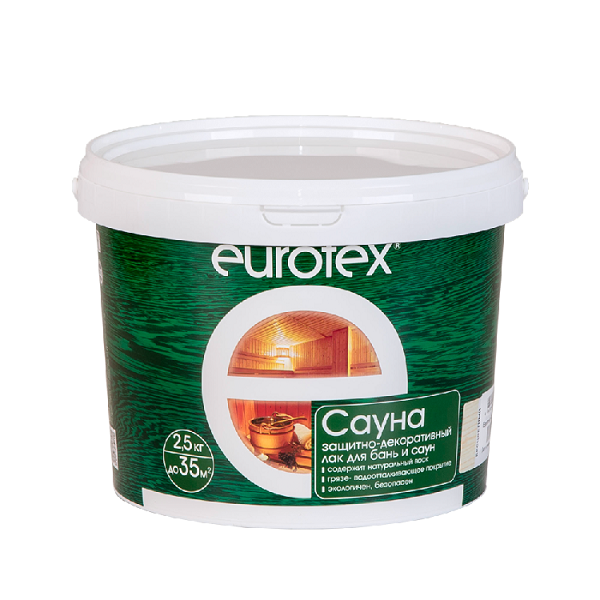Лак  акриловый EUROTEX Сауна для бань и саун бесцветный, 2,5 кг