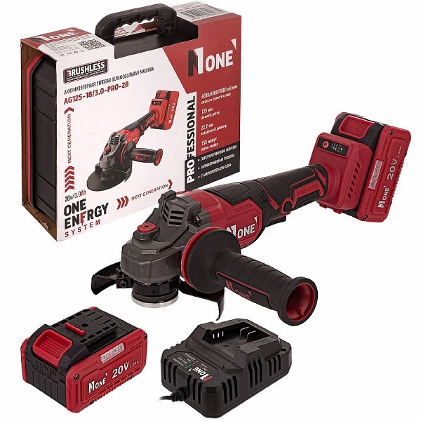 УШМ аккумуляторная NUMBER ONE AG125-18/3.0-PRO-2B, 20В, 4000/6000/8000об/мин, d125 мм, 2х3Ач Li-lon