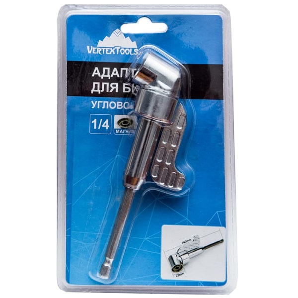 Адаптер для бит угловой, магнит, 1/4", 140мм VERTEXTOOLS