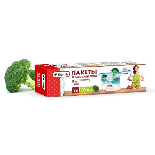 Пакеты для продуктов с safe-защелкой Komfi 20,5х24,5 см 2 л, 10шт.