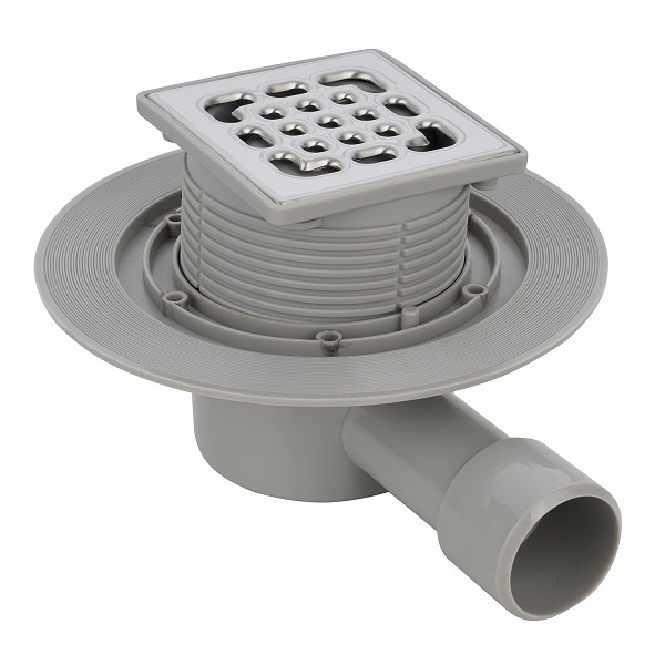 Трап из нержавеющей стали 100х100мм выход d50 мм, горизонтальный, AZARIO