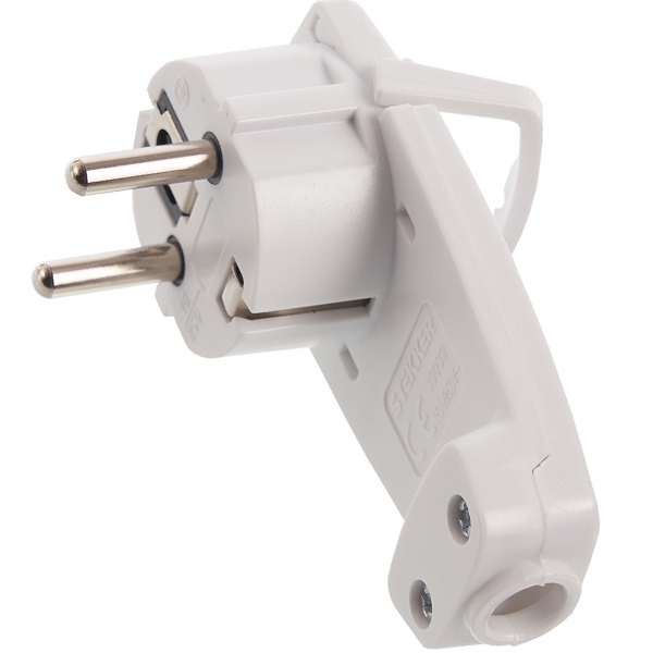 STEKKER Вилка штепсельная с заземлением плоская 16A угловая, с кольцом, белый