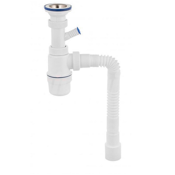 Сифон для мойки VIRPlast Элит 3 1/2"х40/50 отвод для стиральной машины, гибкая труба L800мм
