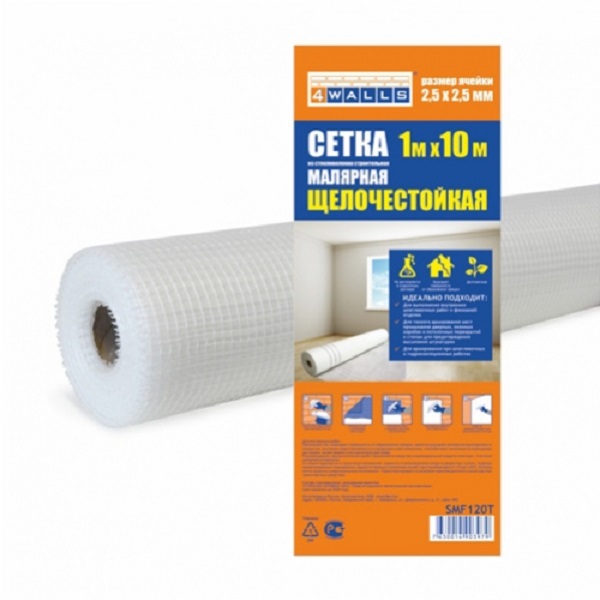 Сетка строительная 4WALLS Малярная 1x10м 2,5х2,5мм, белая