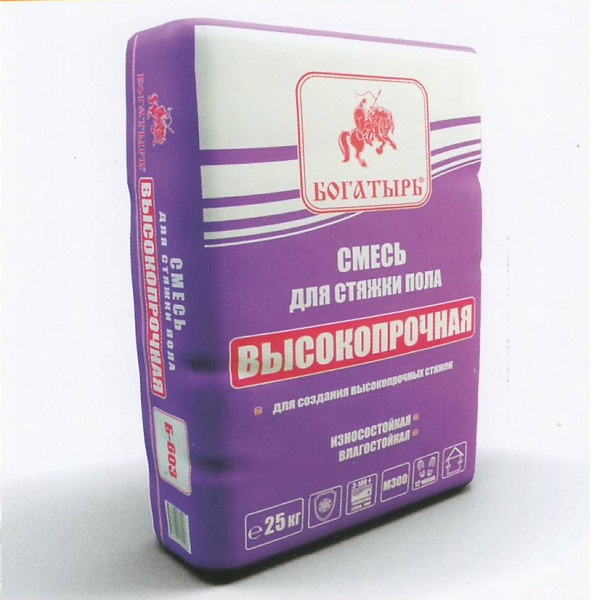 Смесь для стяжки пола БОГАТЫРЬ М300 Высокопрочная, 25кг