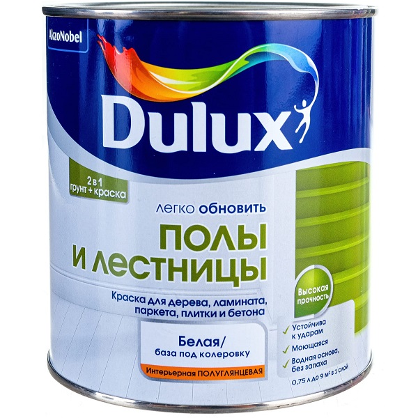 Краска DULUX Полы и лестницы, полуглянцевая белая, 0,75л