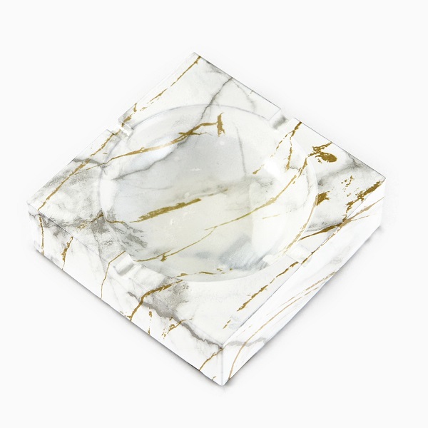 Пепельница керамика Мрамор  12,6х4,1см, бело-золотой