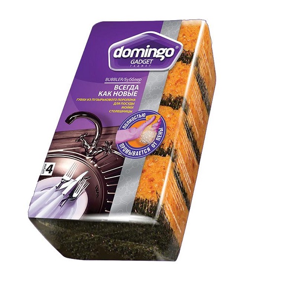 Губка DOMINGO Bubler для мытья посуды, мойки, столешницы 4 шт.