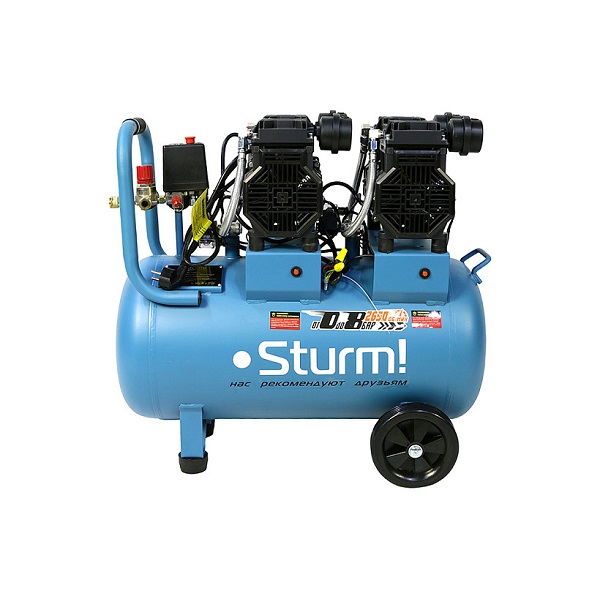 Компрессор STURM! безмасляный поршневой AC93450OL, 3кВт, 50л, 2650об/мин,  480л/мин, 8 бар