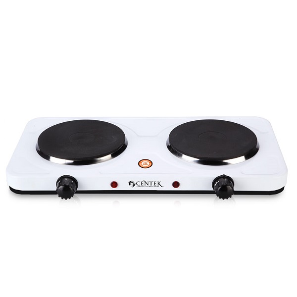 Плита электрическая 2 конфорки CENTEK CT-1507, 2000Вт, 155мм чугун, белый