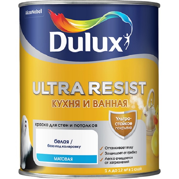 Краска Dulux Ultra Resist Кухня и ванная матовая, ВС 0,9л