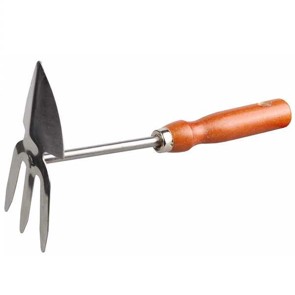 Мотыжка садовая GRINDA сердцевидное лезвие - 3зубца из нержавеющей стали, деревянная ручка, 250мм
