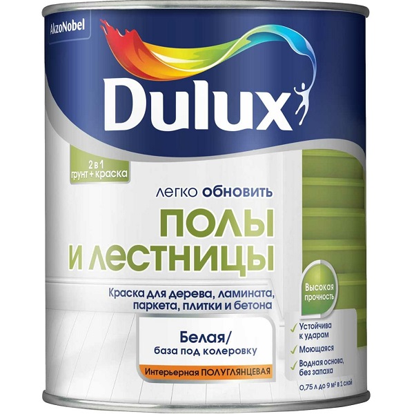 Краска DULUX Полы и лестницы, полуглянцевая база BC, 0,75л для колеровки