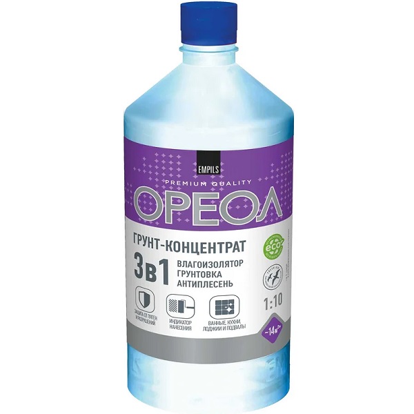 Грунт-концентрат ОРЕОЛ Влагоизолятор для наружных/внутренних работ, 1кг