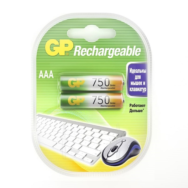 Батарейка аккумуляторная AAA GP  750 mAh 2 шт.