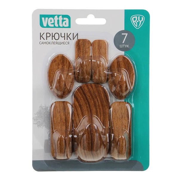 Крючок самоклеящийся VETTA пластик под дерево, 7шт.