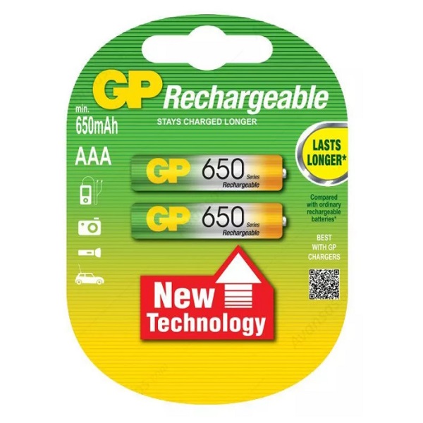 Батарейка аккумуляторная AAA GP  650 mAh 2 шт.