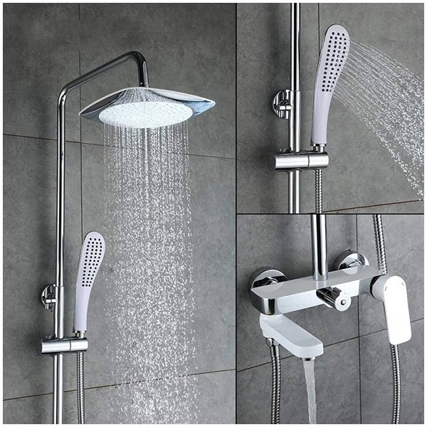 Душевая система со смесителем и тропическим душем GAPPO G2448, лейка, шланг нержавейка, хром/белый