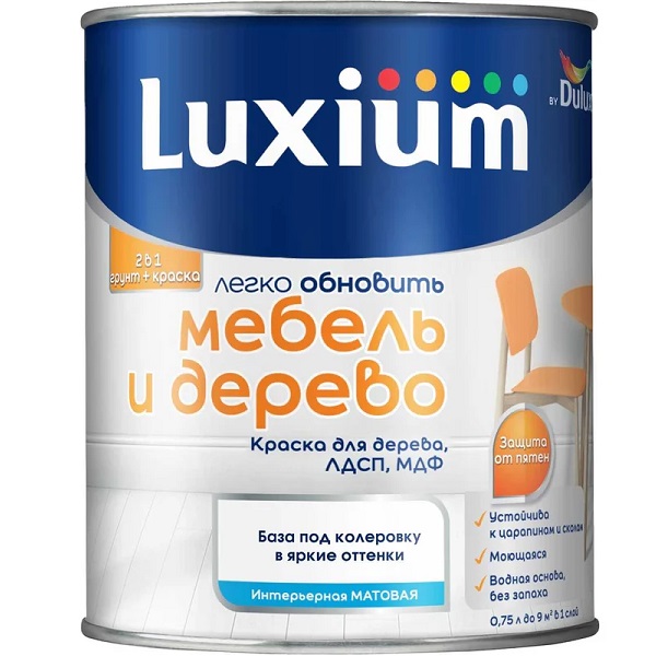 Краска LUXIUM Мебель и дерево, матовая белая, 0,75л
