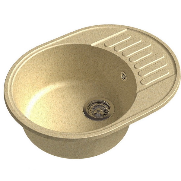 Мойка композитная врезная круглая GRANFEST Quarz 620х480 мм, с крылом, бежевый