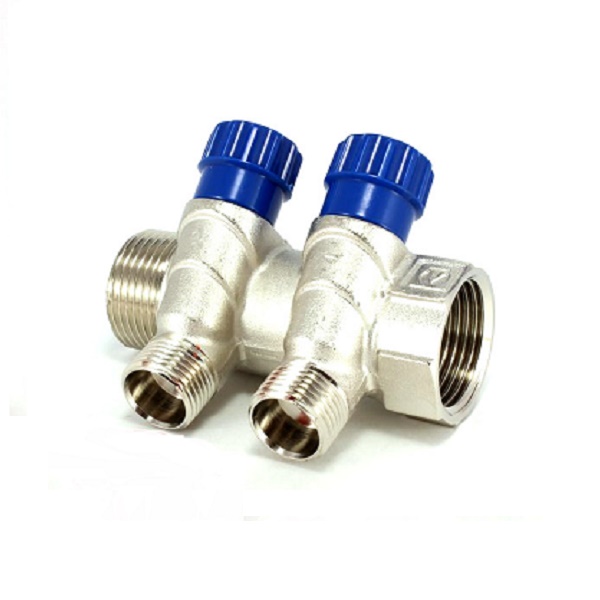 Коллектор VALТEС d25 (1") нар.резьба  2 вых. х1/2 НИКЕЛЬ с регулируемыми вентилями