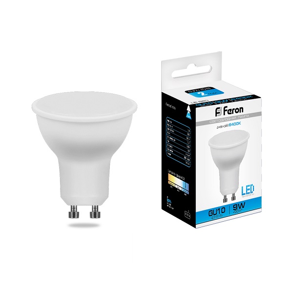 Лампа светодиодная Feron GU10, LED 9Вт, 230В, 6400K дневной свет LB-560