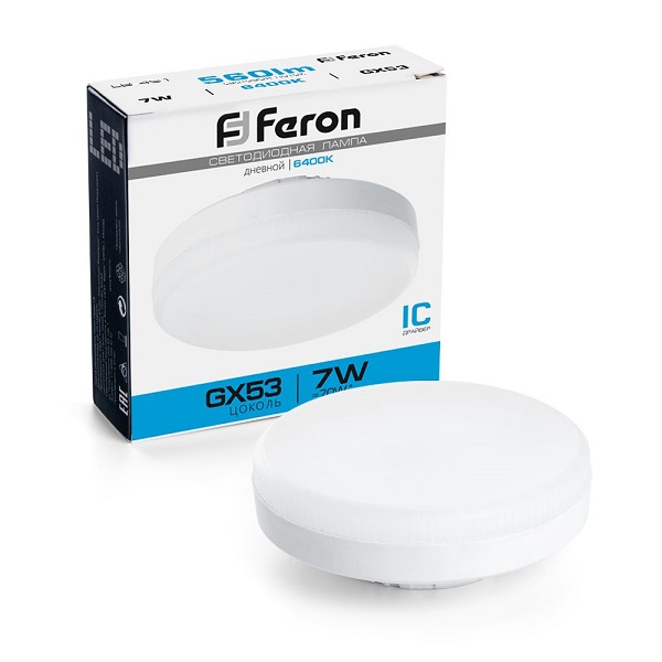 Лампа светодиодная Feron GX53, LED  7Вт, 560лм, 6400K дневной свет