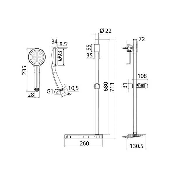Душевой гарнитур IDDIS SpaHome SPA1F68i16, шланг ПВХ в оплетке 1,5м