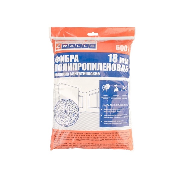 Фибра полипропиленовая 18мм, 4WALLS  600 г, волокна синтетические
