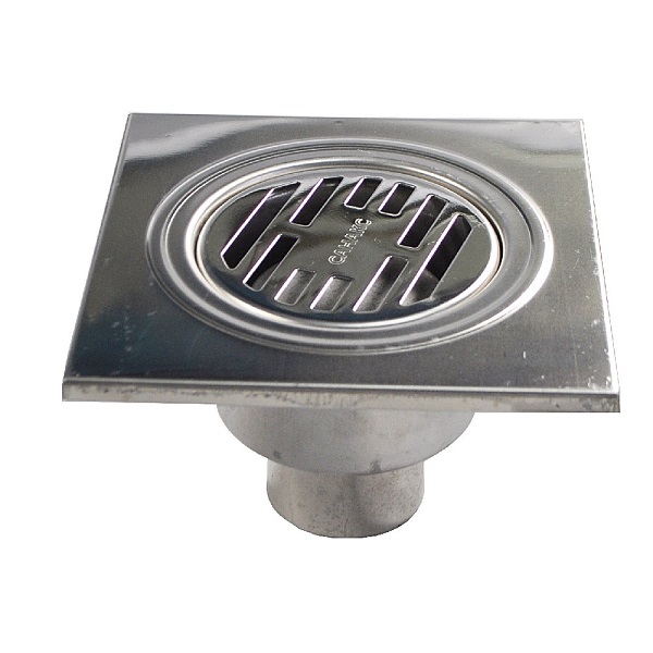 Трап из нержавеющей стали 100х100мм выход d50 мм, вертикальный, решетка нержавейка LEDEME RL83-1