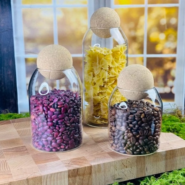 Банка для сыпучих продуктов стекло  0,45л крышка шар пробковый LENARDI