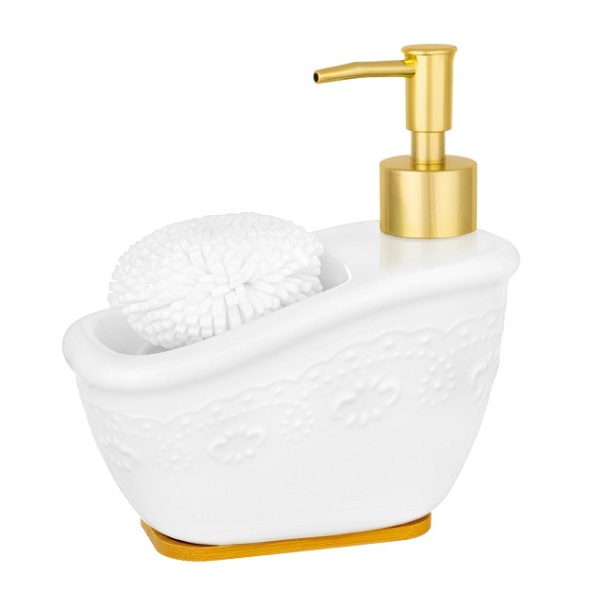 Диспенсер для моющего средства с отделением для губки ELAN GALLERY на деревянной подставке